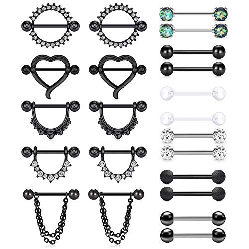 D.Bella 14G Nipple Rings Opal CZ Nipplerings Piercing Stainless Steel Nipple Straight Piercing Barbell for Women - style: Style A
