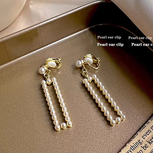 Pearl Clip on Earrings for Women Drop Clip Earrings for Women Gold Plated White Imitation Pearl Earrings Fashion - color: Rectangle Pearl