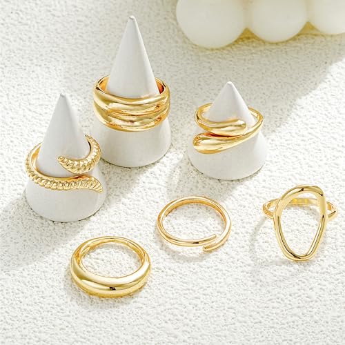 FAXHION 12PCS Gold Stackable Rings Set for Women, 18K Gold Plated Open Stacking Knuckle Ring, Adjustable Chunky Signet Band Statement Ring for Gift - color: 3-ringsGold