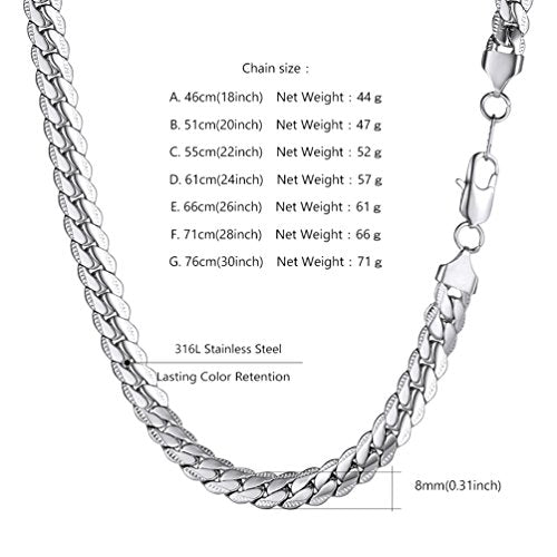 Snake Chain for Women Stainless Steel Dainty Choker Necklace Thin Layered Men Chain 8mm Width Gold/Black/Silver Plated Trendy Jewelry 18/20/22/24/26/28/30 Inch - color: 8MM-Silver Snake Chain, size: Length 22 Inches