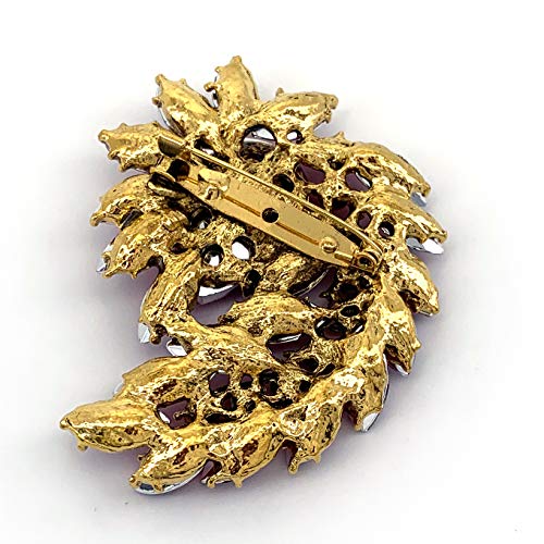 SELOVO Marquise Shape Rhinestone Red Leaf Costume Brooch Pin Jewelry Antiqued Gold Tone - color: Red