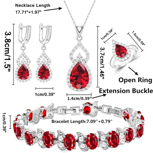 Wedding Jewelry Set for Women Gem Necklace Earrings Bracelet Luxury Jewelry Set Birthday Valentine's Day Mother's Day Christmas Prom Jewelry Gift - color: KKJ-4-Garnet