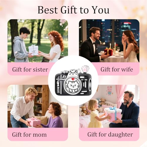 925 Sterling Silver Bead Charm for Pandora Bracelets and Necklaces,Pink Bow Cherry Butterfly Blue Ocean Pendant Bead Charms Jewelry Present Valentines Gifts for Wife/Girlfriend Women - style: Cat Camera Charm