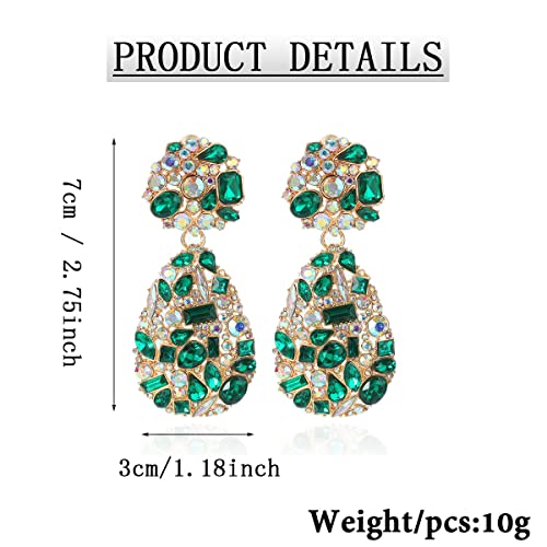 Rhinestone Statement Earrings Teardrop Costume Earrings Cluster Crystal Chandelier Drop Dangle Earrings for Women - color: Green