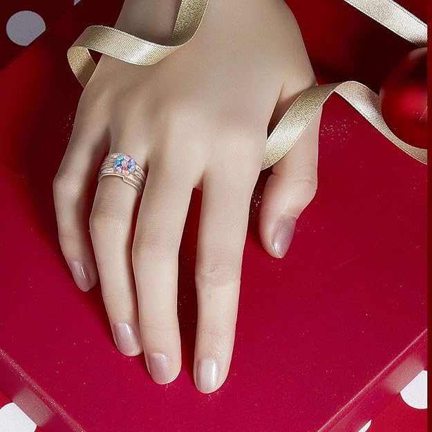 Custom Multi-Stone Family Ring 925 Sterling Silver/10K/14K/18K Gold Colored Personalized (2-8 stones) Birthstone Engraved Ring for Women Mom Wife Jewelry Gifts - style: Seven Stone