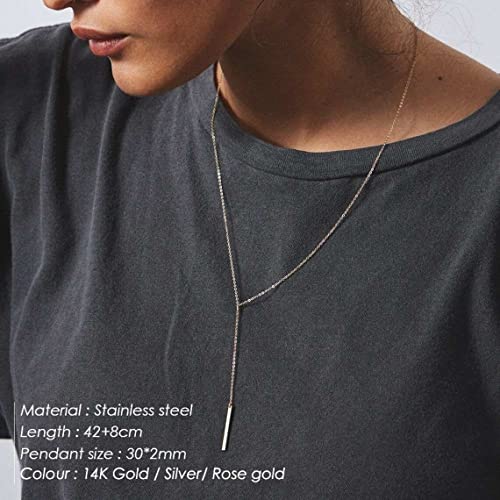 itianxi Gold Tiny Y Shaped Dainty Necklace 18K Gold Plated Cute Bar Vertical Lariat Necklace for Women - color: lariat