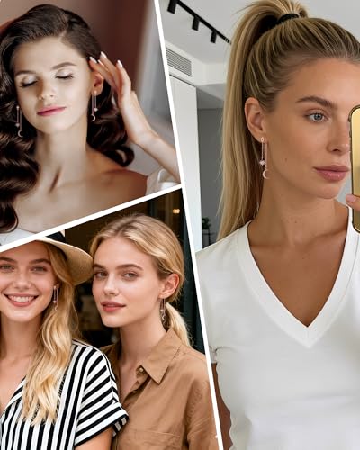 Moon and Star Dangle Earrings | Chain Tassel with Cubic Zirconia Drop Front and Back Earrings Celestial Jewelry for Wedding Gift - color: Rose Gold