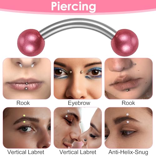 Yolev 20pcs 16g Eyebrow Piercing Jewelry Curved Barbell Eyebrow Rings 10mm | Stainless Steel, Vertical Labret, Lip Rook Piercing Jewelry, Tragus Lip Rings, For Women Men