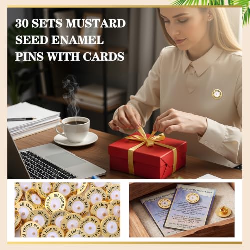 Sayglossy 30 Sets Mustard Seed Enamel Pins on Card Mustard Seed Gifts Bulk All Things Are Possible Faith Lapel Christian Pin Inspirational Card Catholic Religious Jewelry for Men Women Church Gifts - style: Mustard Seed