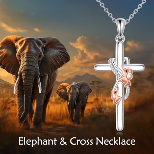 POPLYKE Cross Necklace for Women 925 Sterling Silver Cross Pendant Necklace Animal Jewelry Christmas Gifts for Women Mother Grandma - style: Elephant