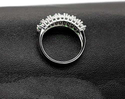Uloveido Beautiful Women's 7 Stones Wedding Band Oval Cubic Zirconia Engagement Anniversary Rings J501 - color: Platinum-Green