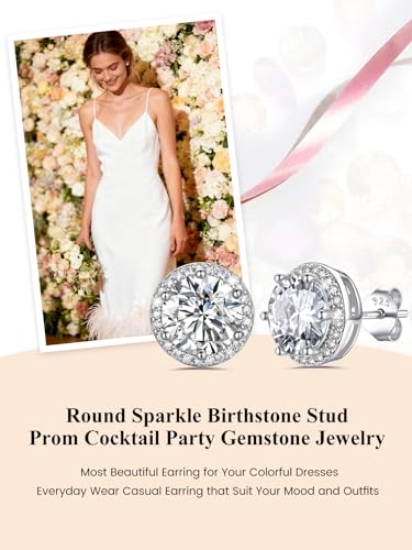 Bestyle Authentic 925 Sterling Silver 2 Carat Birthstone Earrings for Women, More Sparkle Heart/Round Solitaire Diamond Studs Earrings, Great Birthday/Christmas/Anniversary Jewelry for Wife Mother - color: 04. April Rhinestone-Round