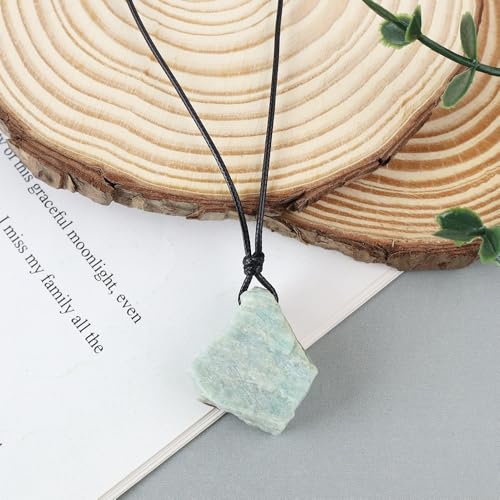 Natural Raw Crystal Necklace for Women Irregular Stone Necklaces Spiritual Gemstone Pendant with Adjustable Rope - color: A-Amazonite