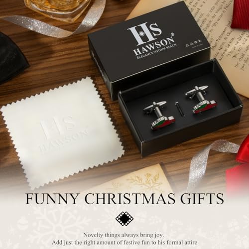 HAWSON Various Unique Cuff Links Mens, Animal/Tactical/Music/Holiday/Cufflinks, Themed Wedding Dinner Party Gift Suit Accessories - style: Red Pickup Truck