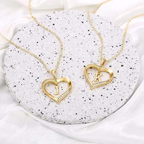 Yesteel Heart Initial Necklaces for Women, 14K Gold Plated Cubic Zirconia Heart Pendant Necklace, Dainty Initial Charm Necklace Letter A to Z Jewelry for Women Girls - style: K