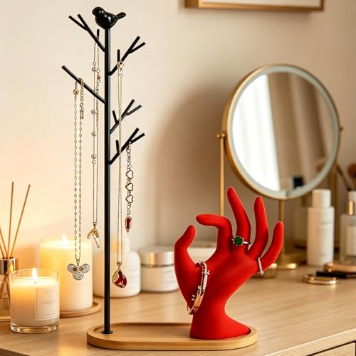Branch Jewelry Rack Organizer for Ring Earrings Necklace Bracelet,Suitable for Living Rooms, Bathrooms,Offices,etc. - Red Velvet Hand - color: C Black