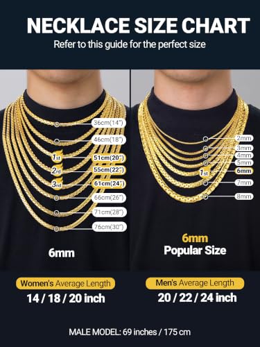 PROSTEEL Stainless Steel Flat Box Link Chain Necklace for Men | Silver/Black/18K Gold Plated,2/3/4/5/6/7/8mm Width Chain with Strong Lobster Clasp/Waterproof Men Women Jewelry with Gift Box - size: 20 inch(51cm), style: 2mm-Luxury Gold