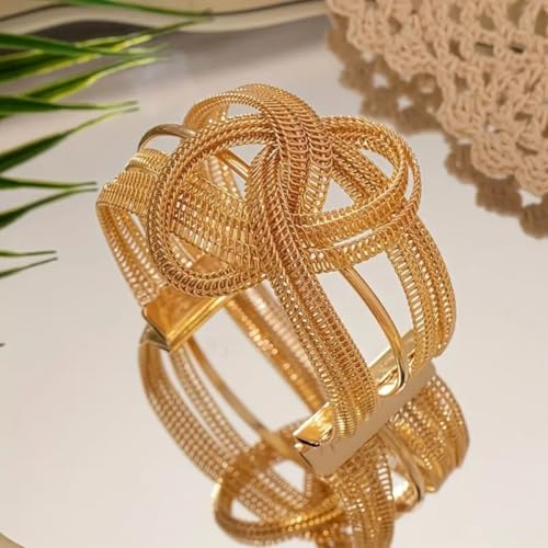 Chunky Cuff Bracelets for Women Wide Gold/Silver Cuffs Bangle Hollow Out Adjustable Bracelets Punk Vintage Jewelry - style: Gold A