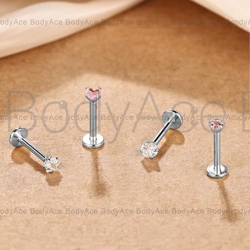 Long Internally Threaded Tragus Piercings 16G 18G 20G Medusa Lip Jewelry Surgical Steel Flat Back Earrings Cartilage Helix Studs Nose Rings Monroe Labret Stud - color: 18G(1.0mm);Length:6mm