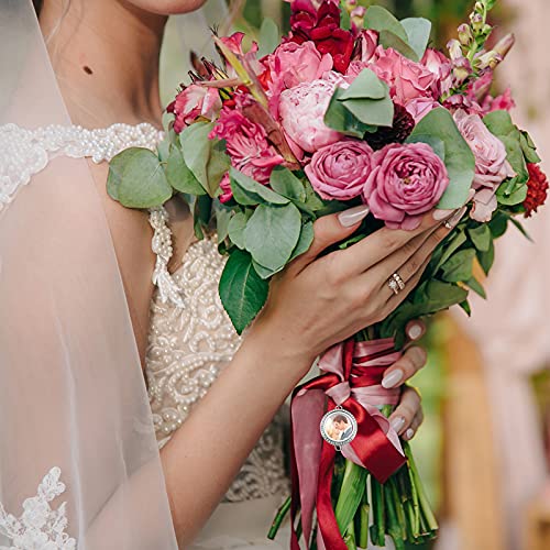 WANDIC Rhinestone Photo Charm, 4Pcs Round Shaped Double Buckle Crystal Photo Pendant Bridal Wedding Bouquet Charms Memory Lockets for 2 Pictures