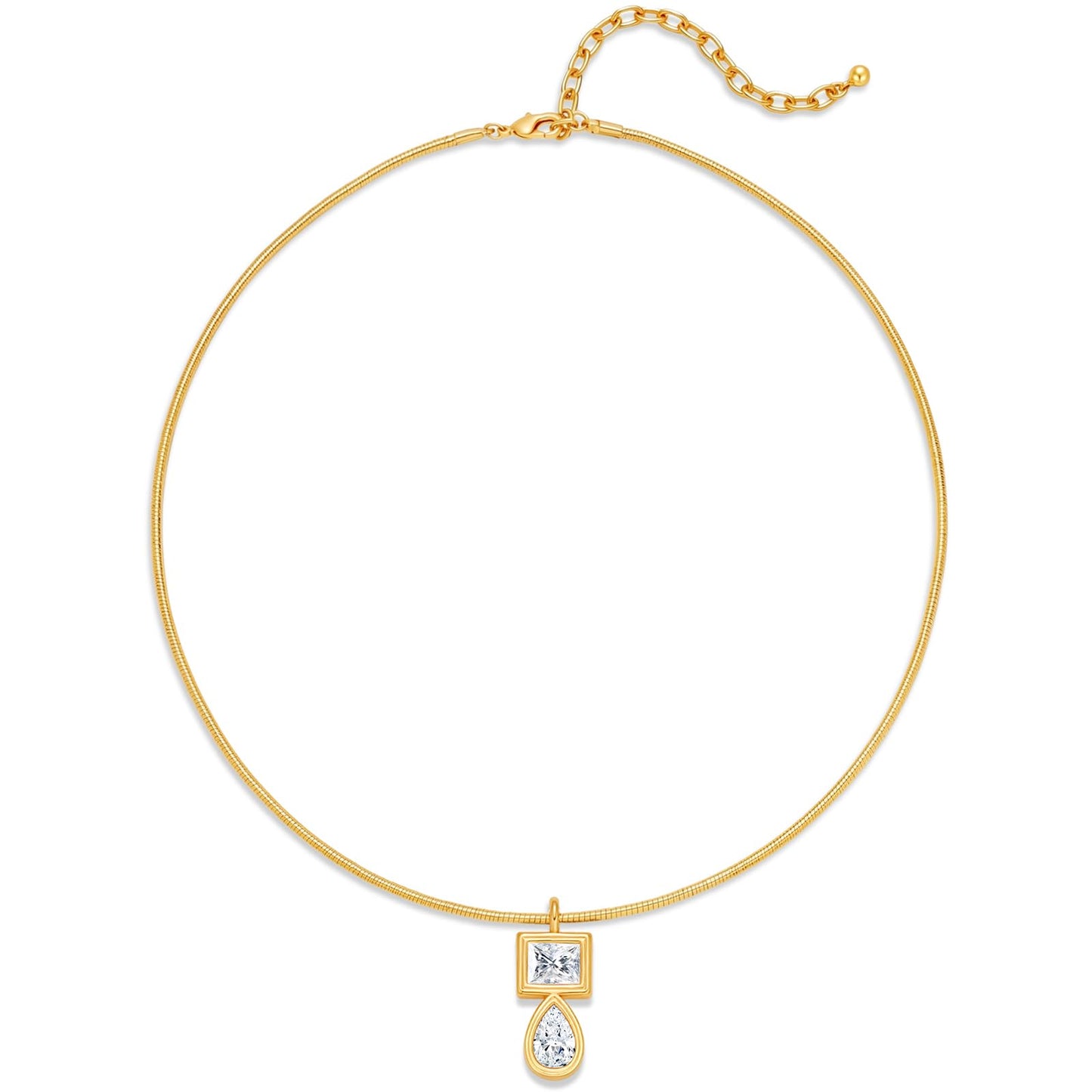 Gold CZ Choker Necklace Trendy Statement | Gold choker necklace, CZ pendant, Adjustable chain, Dainty statement, Summer gift, Gift for women, Lightweight - style: 23383