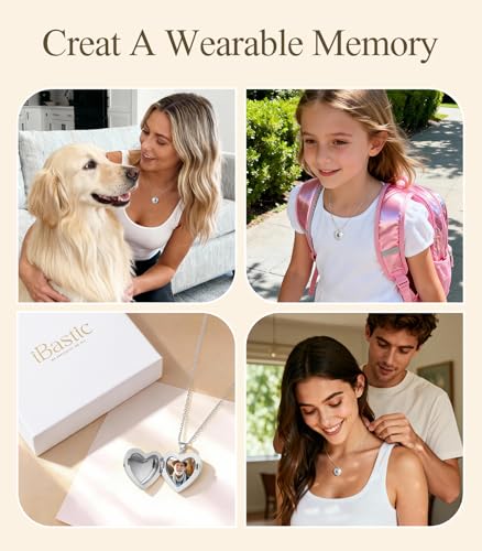 Heart Locket Necklace for Women - 16K Gold Silver Plated Photo Lockets Necklace that Hold 2 Pictures - Great Gift to Keepsake Full of Love and Remembrance, 16.8+2.2 Inch Extension Chain - color: Silver