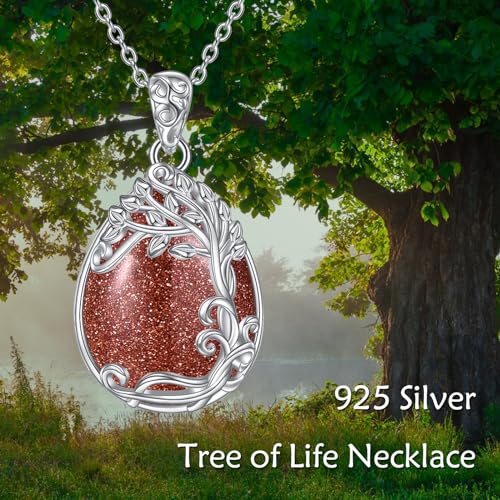 YAFEINI 925 Sterling Silver Moonstone Necklace Filigree Teardrop Pendant Necklace Jewelry for Women Girls - color: JJ-Tree of Life Gold Sand Stone Necklace