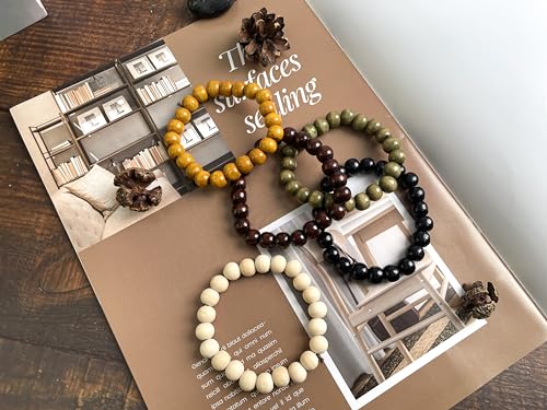 5 Pcs Wooden Beaded Bracelet Bangle for Men and Women Elastic - style: B: 10MM