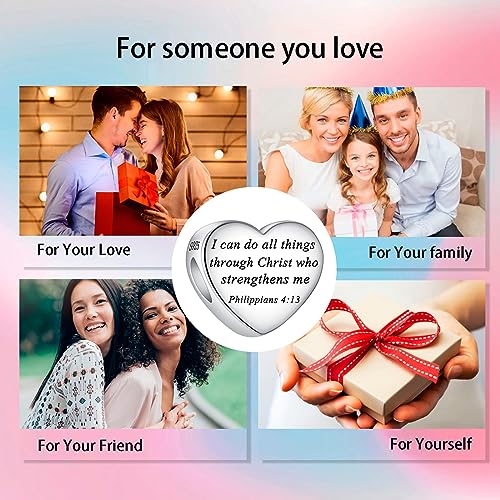 Bible Family Mom Wife Love Heart Dangle Charm 925 Sterling Silver Charms fits Bracelets and Necklace Pendant Bead Charms Jewelry Present for Women Family Friends - style: Bible - I can do all things through Christ charm