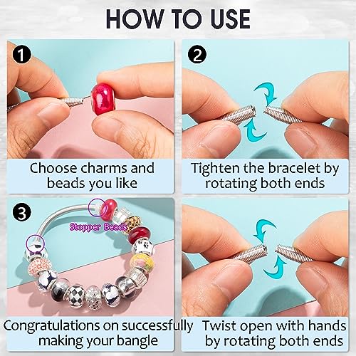 ZYEHXED 20 Pieces Snake Charm Bracelet, 4mm Expandable Charm Bangle Bracelets Silver Adjustable Friendship Snake Bracelet Chain DIY Charm Bracelet for Women Jewelry Christmas Birthday Gifts - color: 20Pcs Elastic Charm Bracelets