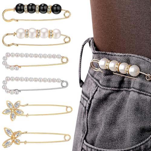 Huquary 20 Pcs Elegant Brooches Jewelry Accessories for Women, Pearl Rhinestone Brooch Safety Pins, Scarf Rings Clip Pin T-shirt Ties Clips Buckle for Wedding, Party, Daily Wear