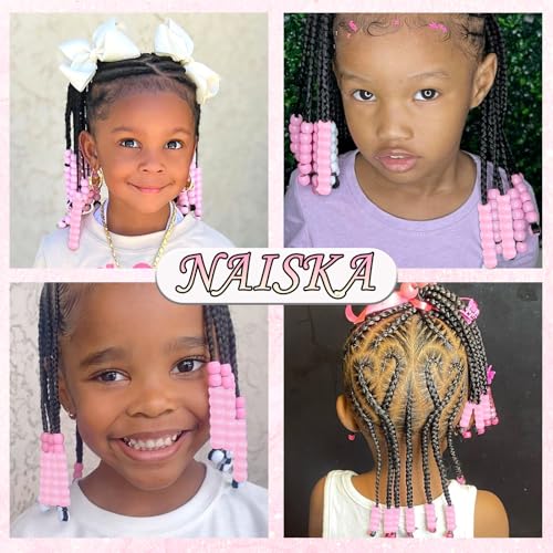 NAISKA 90Pcs Pink Hair Beads for Kids Girls Small Beads for Hair Cute Dreadlock Beads Acrylic Hair Beads for Braids Tiny Pony Beaded Hair Clips Toddler Loc Beads Jewelry - color: Pink
