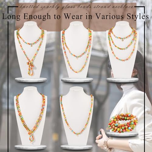 Firstmeet Fashion Beads Rope Knot Long Beaded Necklace Versatile 60" Strand Costume Jewelry for Women - color: Colorful
