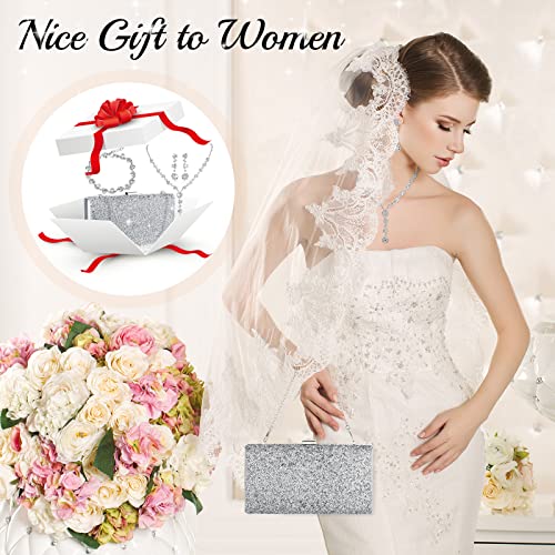 Mixweer 4 Pieces Clutch Purses Bag for Women Evening Rhinestone Jewelry Set Bling Necklace Earrings Bracelets Set for Wedding - style: Modern Style