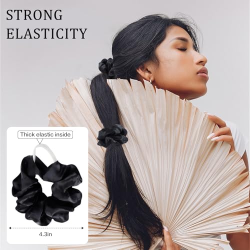 Satin Scrunchies for Women, Girls and Kids 60 Bulk Pack, Black Hair Scrunchie Hair Ties Silk Scrunchy Soft Silky Ponytail Holders for Thick, Curly, Medium, Thin, Fine Hair, No Damage & Non Slip