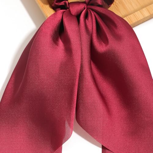 Pack of 2 Knotted Bow Hair Scrunchies Elastic Hair Scarf Hair Ties Bands Satin Hair Ribbon Scrunchy Red Ponytail Holder for Women and Girls, Hair Scarf Scrunchies, Hair Accessories (Burgundy) - color: Burgundy