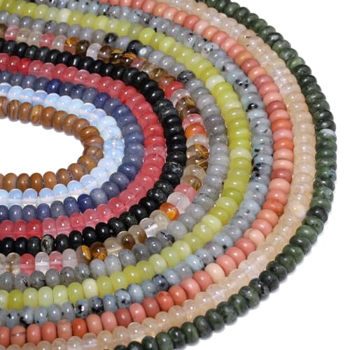 Songxi 5x8mm Natural Gold Rutilated Quartz Stone Rondelle Beads, 75PCS Spacer Round Loose Abacus Beads for Jewelry Making, Gemstone for Bracelet Necklace Earrings, Arts and Crafts - color: Gold Rutilated Quartz