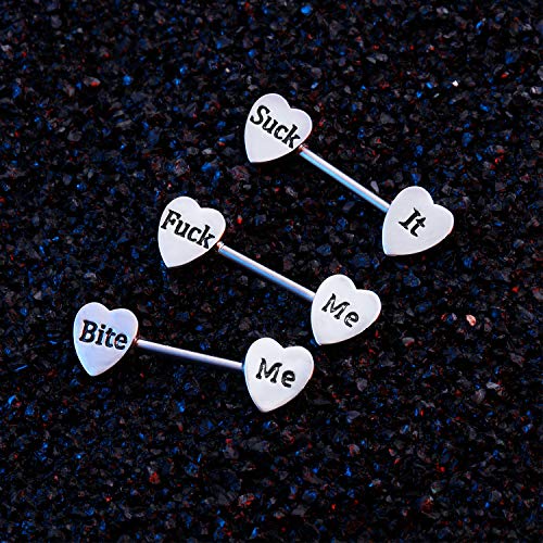 Hicarer 3 Pairs Women Breast Rings 14g Stainless Steel Breast Rings Tongue Barbell Heart Shape Body Piercing Jewelry - style: Classic Style
