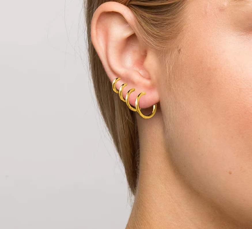 Titanium Huggie Hoop Earrings Hypoallergenic Nickel Free Hinged Sleeper Earrings for Sensitive Skin Cartilage Helix Lobes - style: Huggie 8mm gold