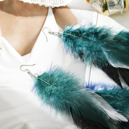 Bohemian Long Feather Earrings for Women Handmade Natural Dangle Tassel Jewelry - color: Style T