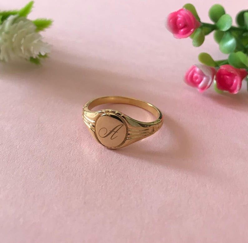 Personalized Oval Signet Ring, Custom Engraved Initials, Valentine's Gifts, Birthday Gift, Letter Engraved Signet Ring, 925 Sterling Silver - color: Rose Gold Vermeil