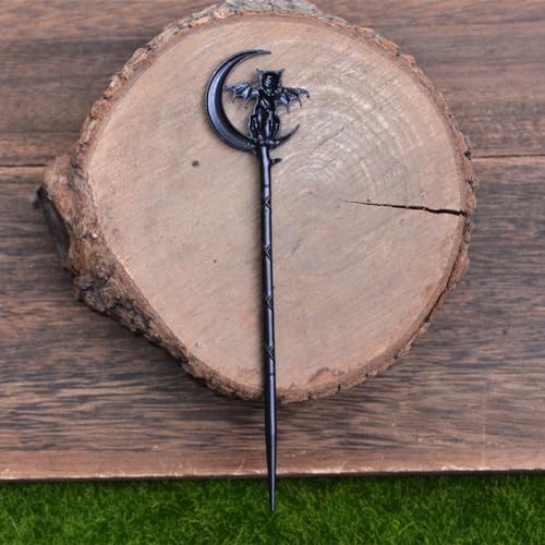 2PCS Retro Moon Crescent Hair Sticks For Women Black Metal Cat Witch Halloween Hair Accessories Hair Styling Pins (ZRTL20) - color: ZRTL20