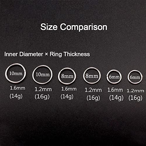 Casvort 10 PCS 16G Seamless Septum Nose Piercing Rings Segment Tragus Hoop Rings 316 Stainless Steel Helix Ring Stack Clickers Ear Plugs Hangers Women Body Jewelry - color: Black Classic, size: 1.2*6mm 10 PCS