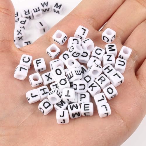 Acrylic Letter Beads Alphabet Black Letter White Cube Beads for Friendship Bracelets and Gifts Souvenir Jewelry Making(6 * 6mm Cube, 900pcs) - color: Black White(Cube)