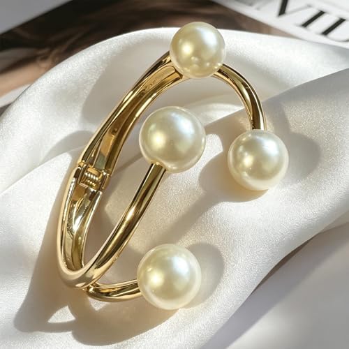 Pearl Bangle Bracelet for Women Chunky Gold Bangle Opened Bracelet Minimalist Cuff Bracelet for Women