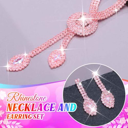 Unicra Silver Rhinestone Bridal Wedding Jewelry Set Crystal Necklace Earrings Sets Formal Prom Costume Jewelry Sets for Women and Brides - color: Rose Gold