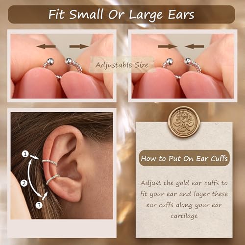 Florideco 4 PCS Ear Cuffs Non Piercing Hypoallergenic 14K Gold Plated Ear Cuff Earrings for Women Trendy CZ Clip On Cartilage Earring Set Dainty Adjustable Fake Piercings Earrings - color: Northstar: Silver Plated