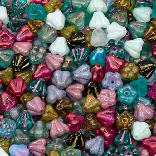 25grams (0.88oz) Tiny Bell Flower Bead Mix (4x6mm), Czech Glass - color: Bell Flower Mix