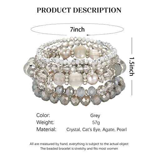 Noessla Beaded Boho Stretch Bracelet Colorful Stackable Crystal Beads Bracelets Trendy Costume Jewelry Mothers Day Gifts for Women - color: 21-Grey