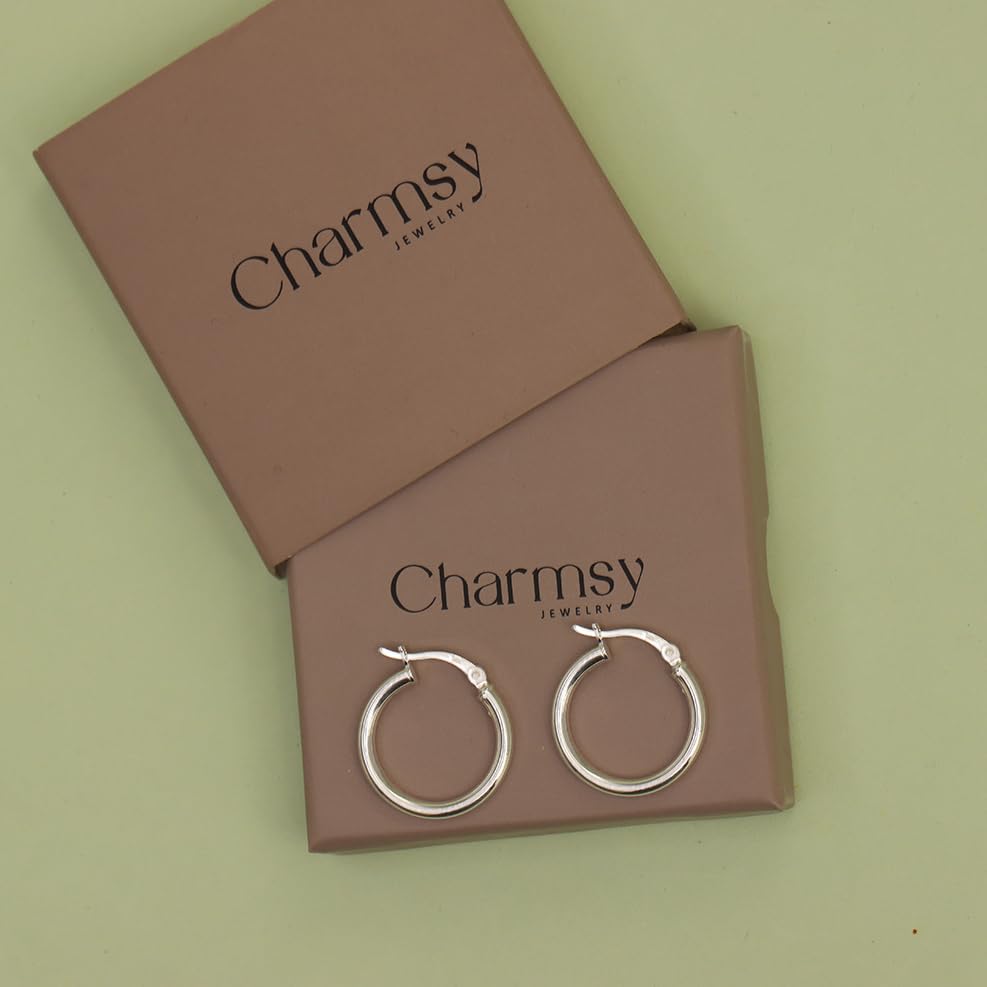 Charmsy 925 Sterling Silver Hoop Earrings | Lightweight Italian 2.5mm Tube Diamond-Cut Round Classic Hoops Earring for Women | Size 15/20/25/30/35/40/50/60/70mm | Small Medium Large - color: Classic, size: 20 MM
